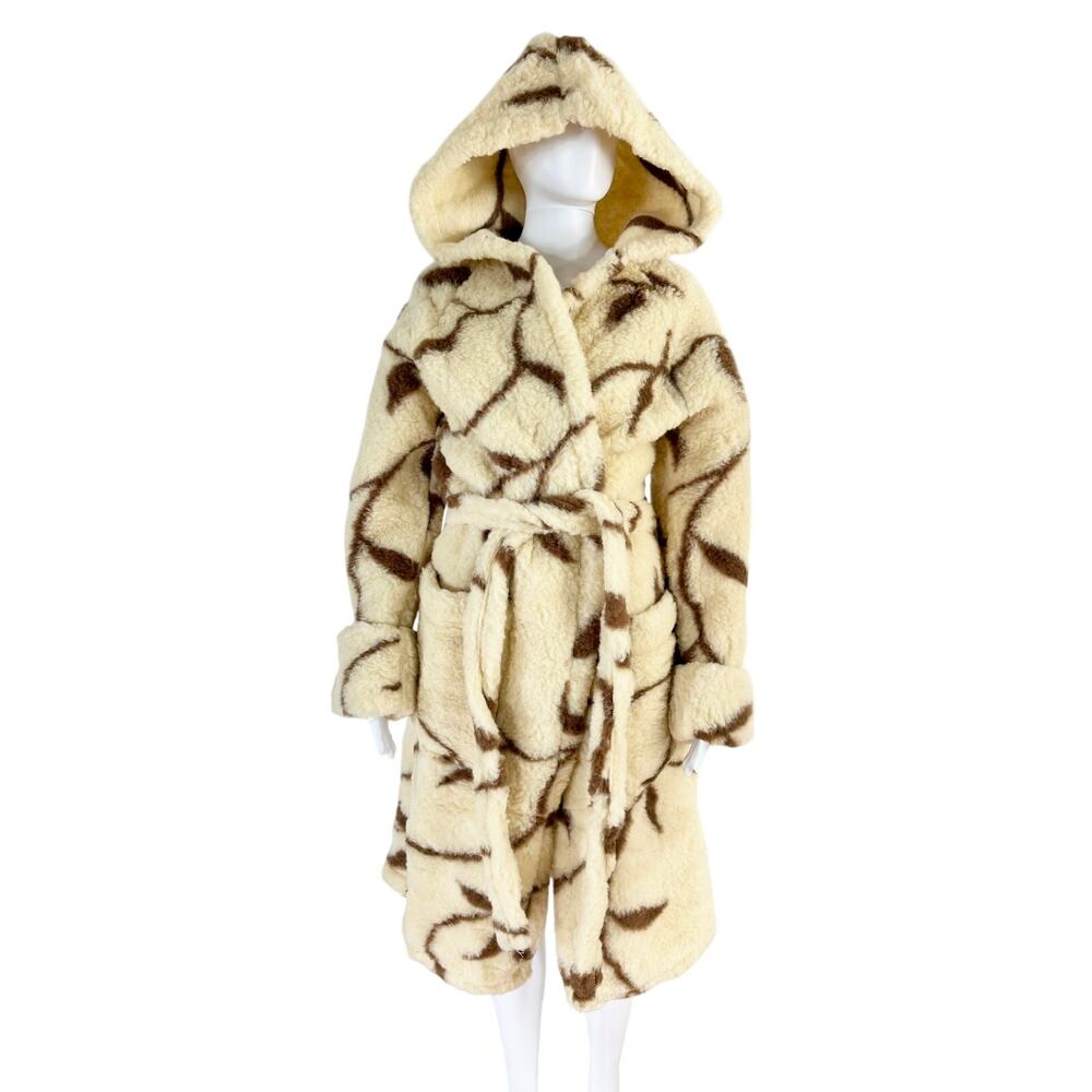 Vintage Pure New Wool Pile Hooded Robe One Size OS